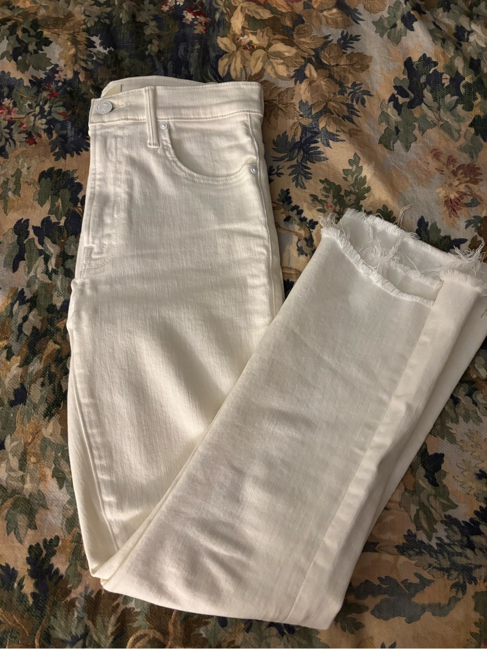 MOTHER White Skinny Cropped Raw-Hem Jeans